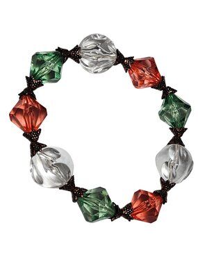 Festive Beaded Stretch Bracelet Green Red Clear Acrylic Beads Christmas Holiday